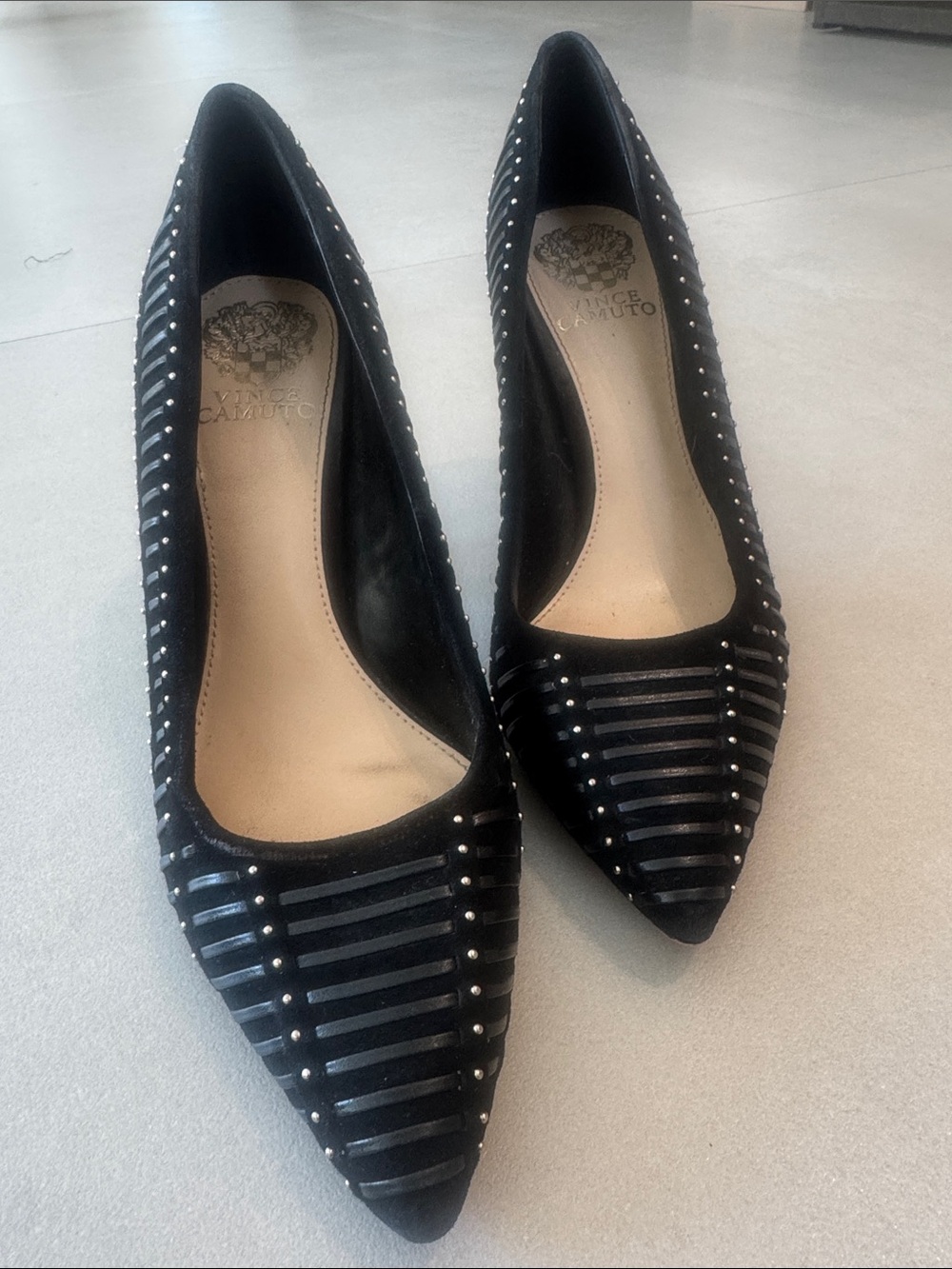 Vince Camuto Black Studded Pointed-Toe Heels - Picture 4 of 13
